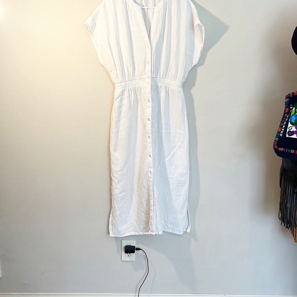 Ann Taylor LOFT white cotton gauzy button down shirt midi dress women size M - Picture 5 of 8